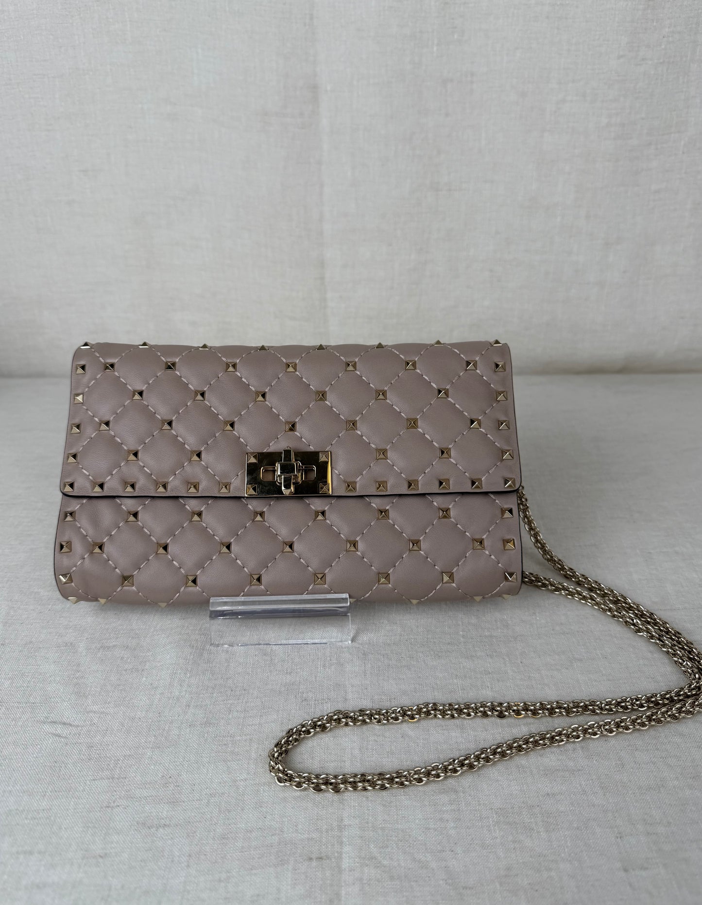 Valentino Quilted Wallet on Chain With Studs- Beige