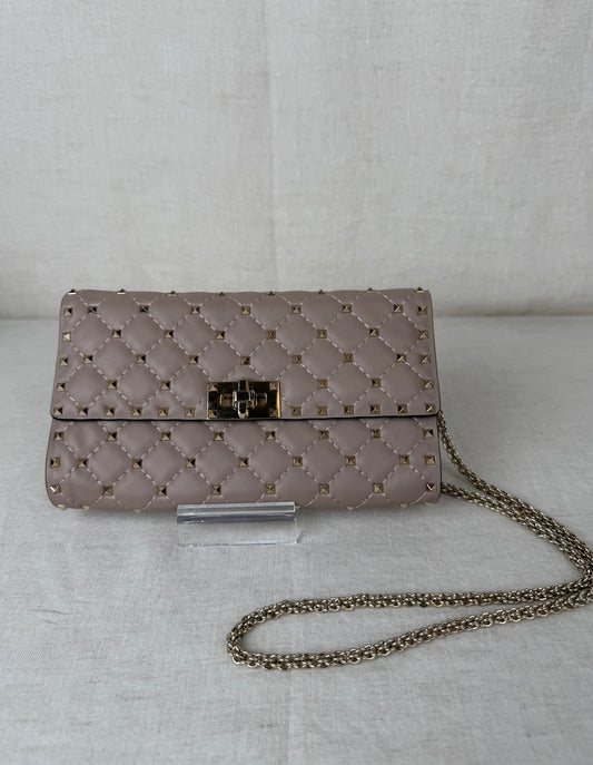 Valentino Quilted Wallet on Chain With Studs- Beige