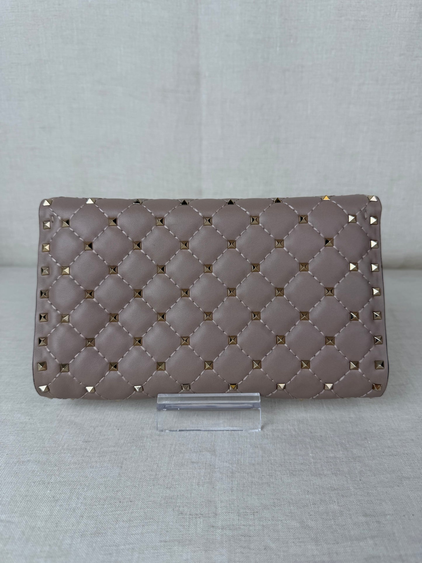 Valentino Quilted Wallet on Chain With Studs- Beige