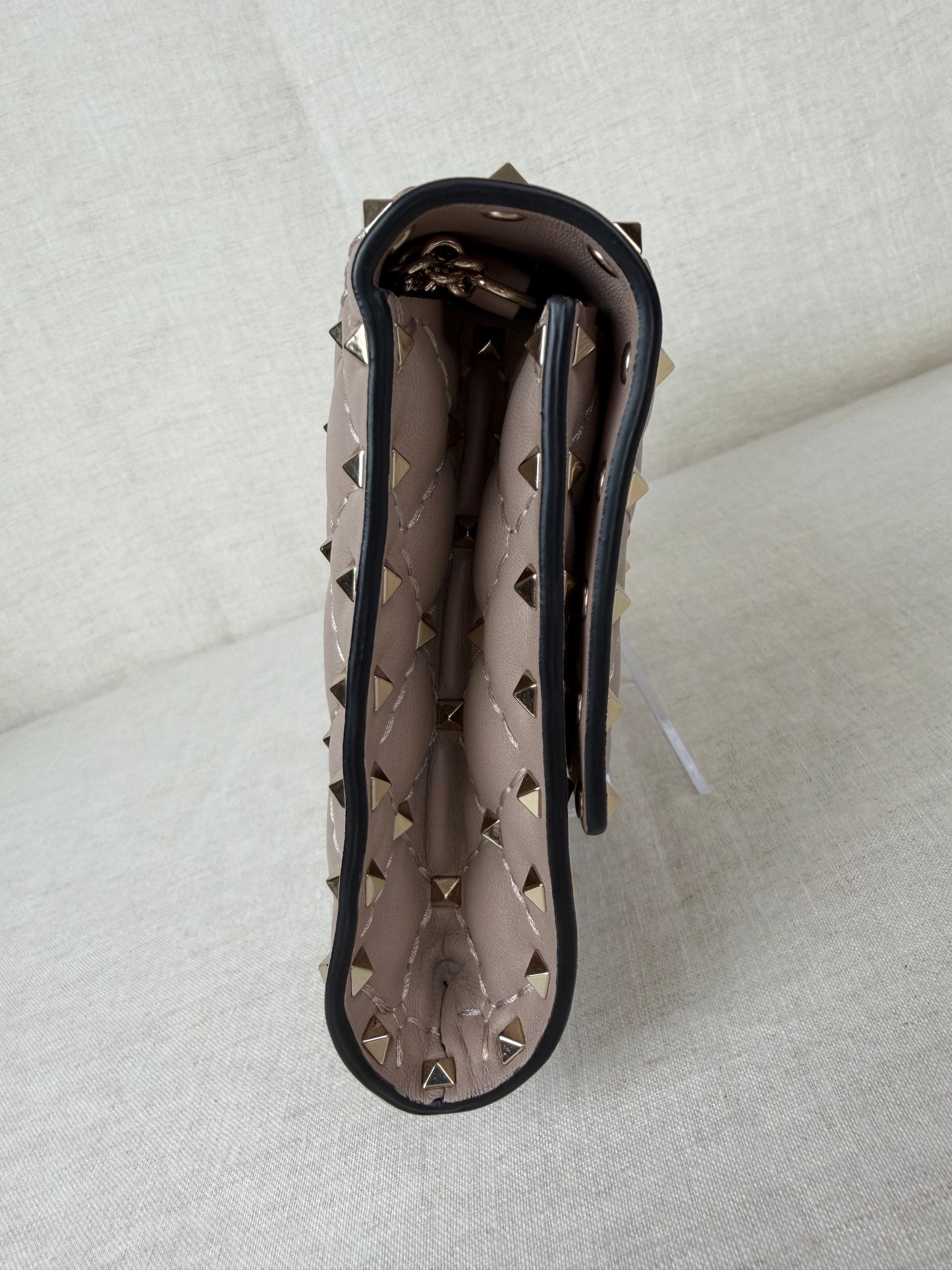 Valentino Quilted Wallet on Chain With Studs- Beige