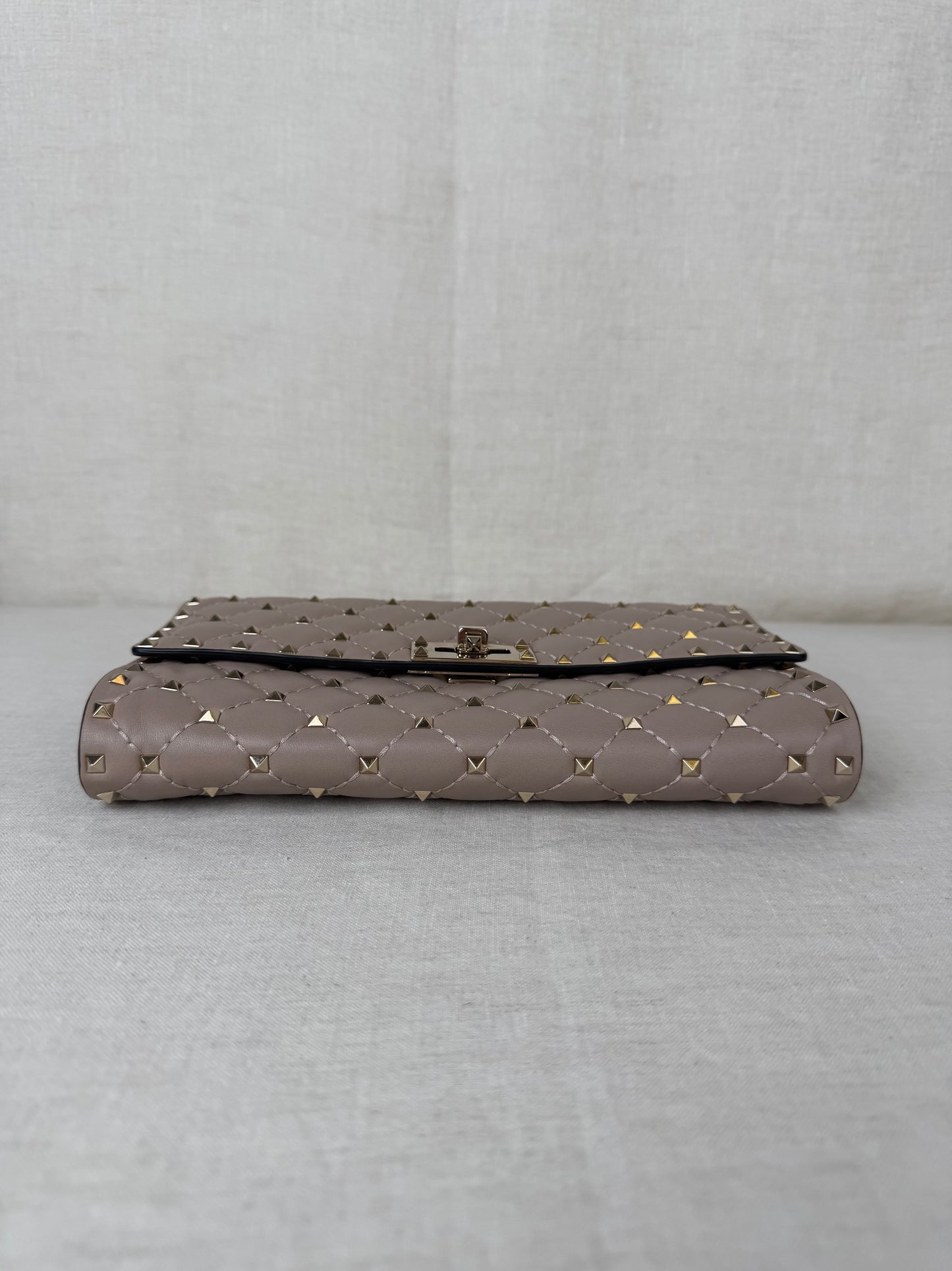 Valentino Quilted Wallet on Chain With Studs- Beige
