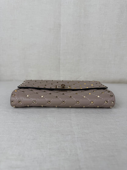 Valentino Quilted Wallet on Chain With Studs- Beige