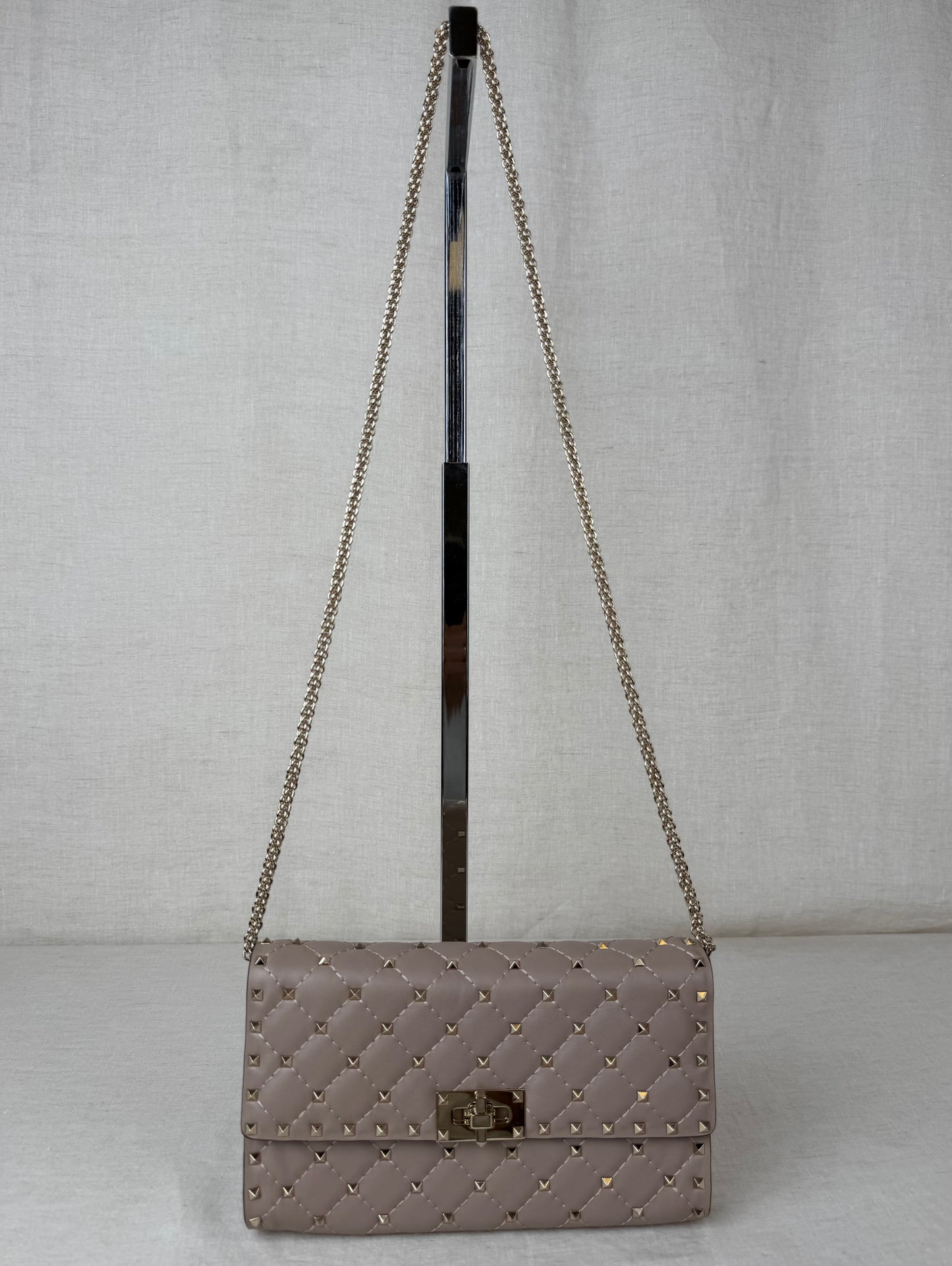 Valentino Quilted Wallet on Chain With Studs- Beige