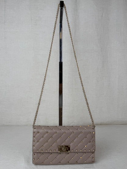 Valentino Quilted Wallet on Chain With Studs- Beige