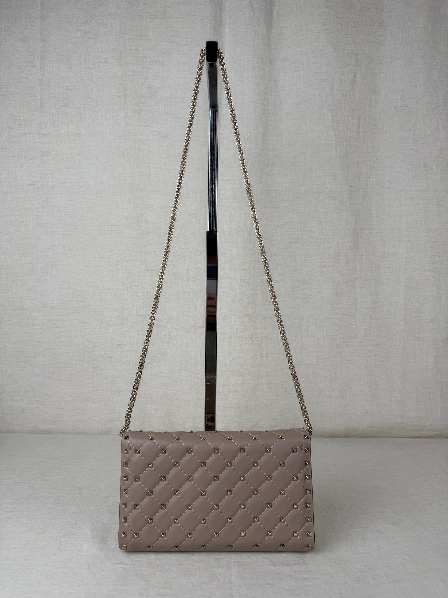 Valentino Quilted Wallet on Chain With Studs- Beige