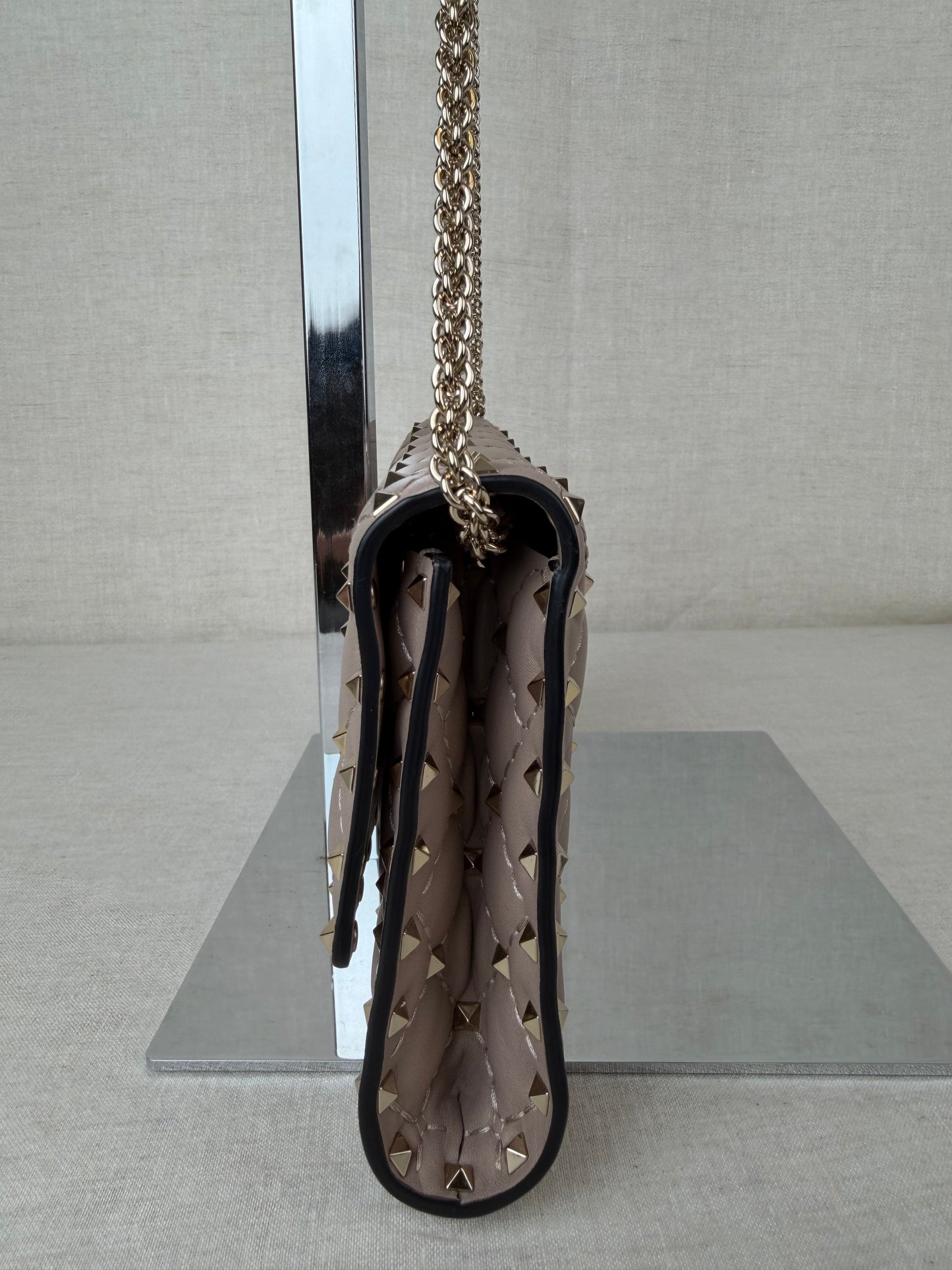 Valentino Quilted Wallet on Chain With Studs- Beige