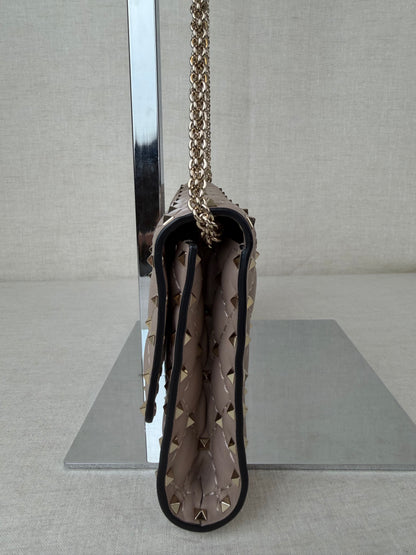 Valentino Quilted Wallet on Chain With Studs- Beige