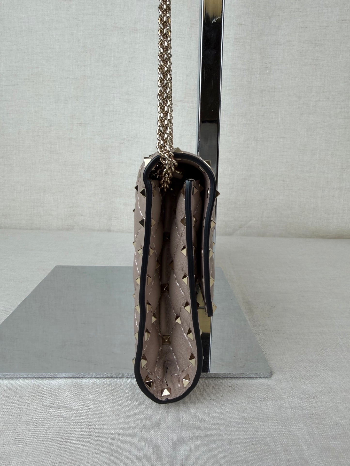 Valentino Quilted Wallet on Chain With Studs- Beige