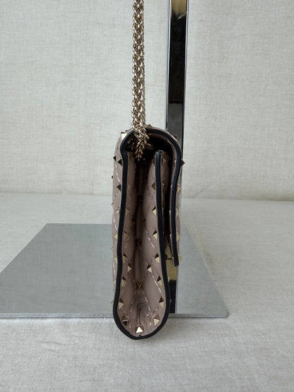 Valentino Quilted Wallet on Chain With Studs- Beige