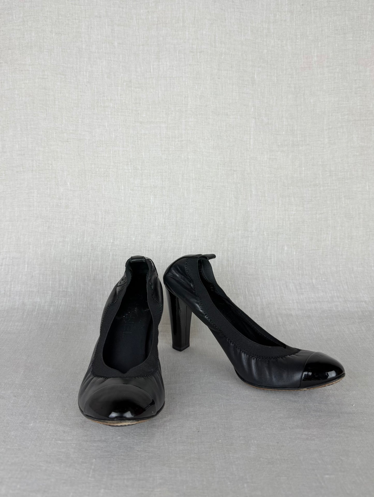 Chanel Pumps w/ Patent Toe and Elastic Trim