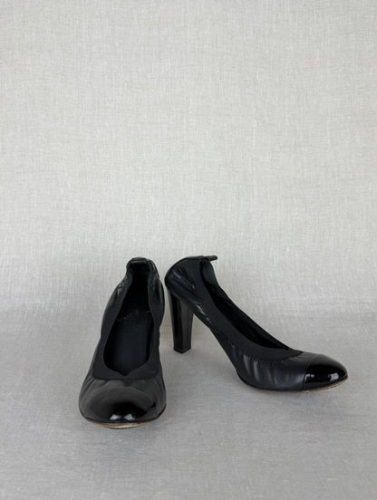 Chanel Pumps w/ Patent Toe and Elastic Trim