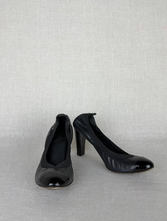 Chanel Pumps w/ Patent Toe and Elastic Trim