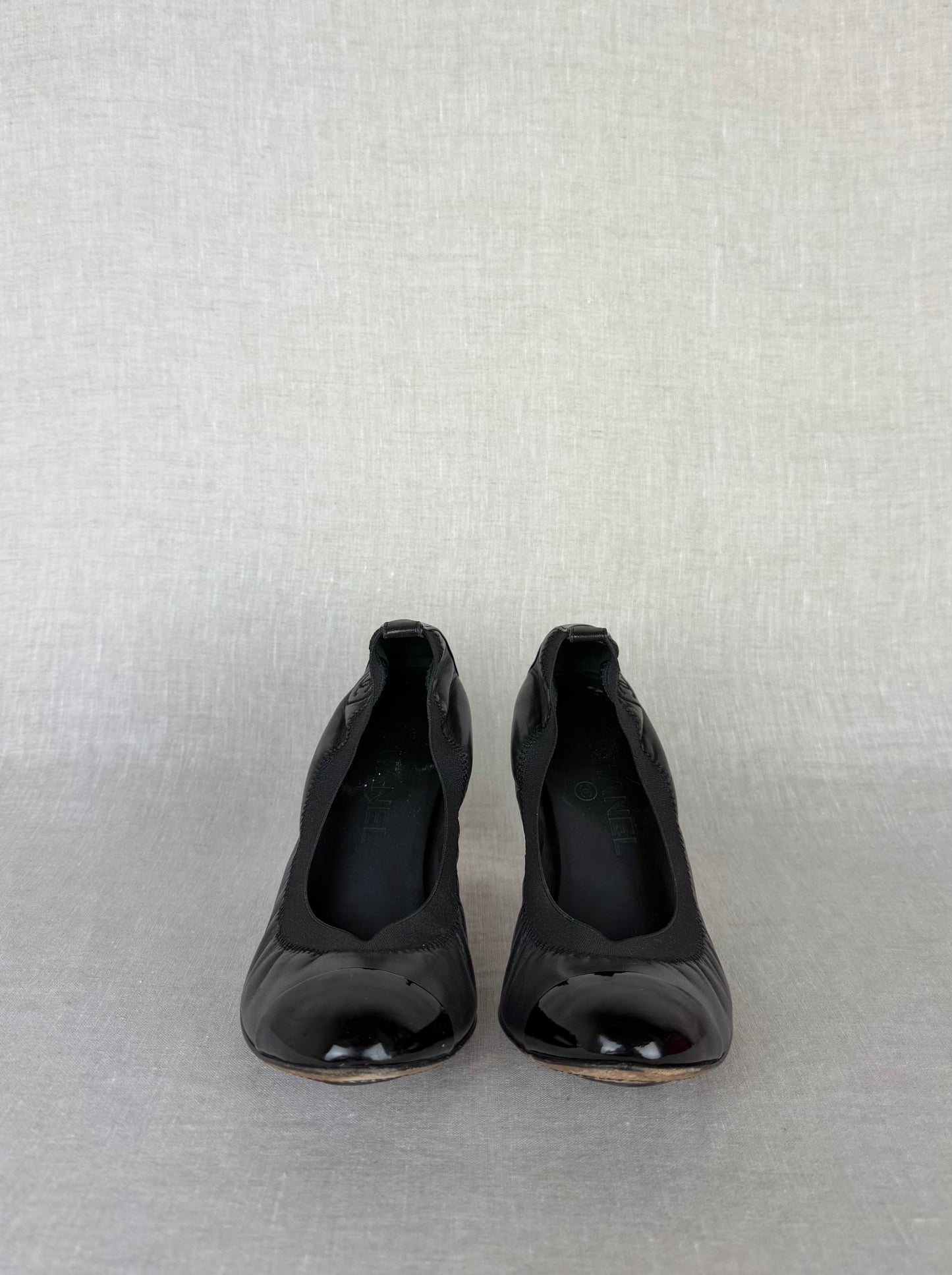 Chanel Pumps w/ Patent Toe and Elastic Trim