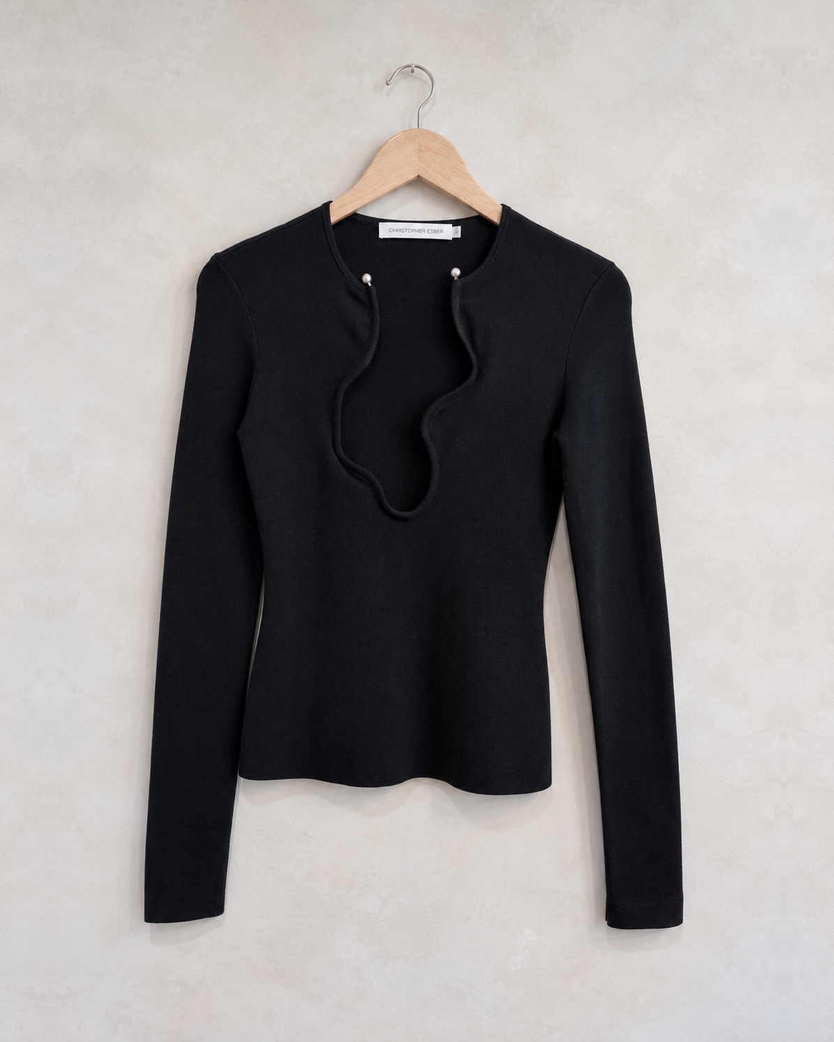 Wavy Neckline Knit Top