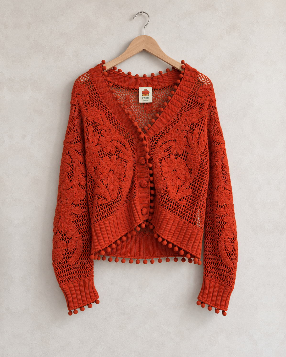 FARM RIO, Embroidered Cardigan with Puffs, S