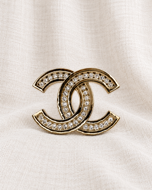 CHANEL, Gold Interlocking CC Rhinestone Accessory — ivory linen collection thumbnail