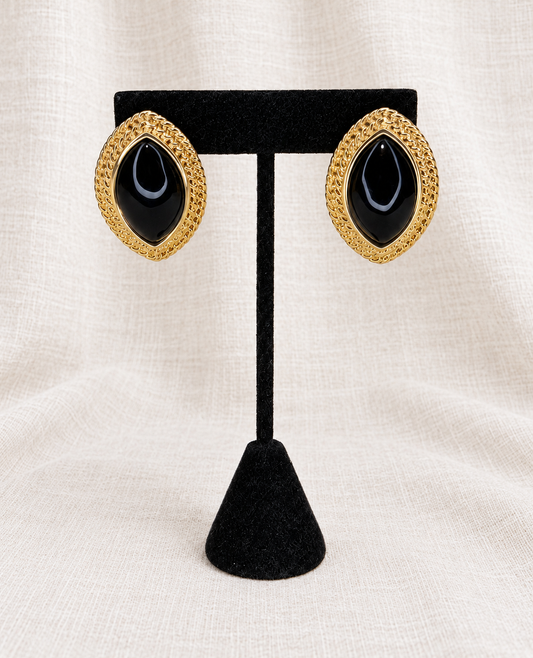 ODETTE & CO CONSIGNMENT, Vintage Pierced Gold and Black Football-Shaped Earrings — ivory linen collection thumbnail
