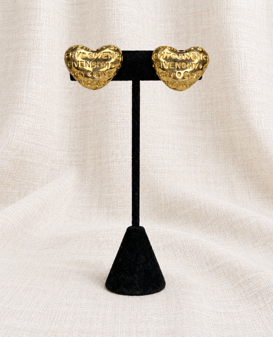 GIVENCHY, Vintage Gold Tone Logo Heart Clip-On Earrings — ivory linen collection thumbnail