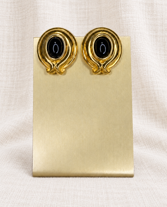 FENDI, Vintage Faux Stone Gold Tone Clip-On Earrings — ivory linen collection thumbnail