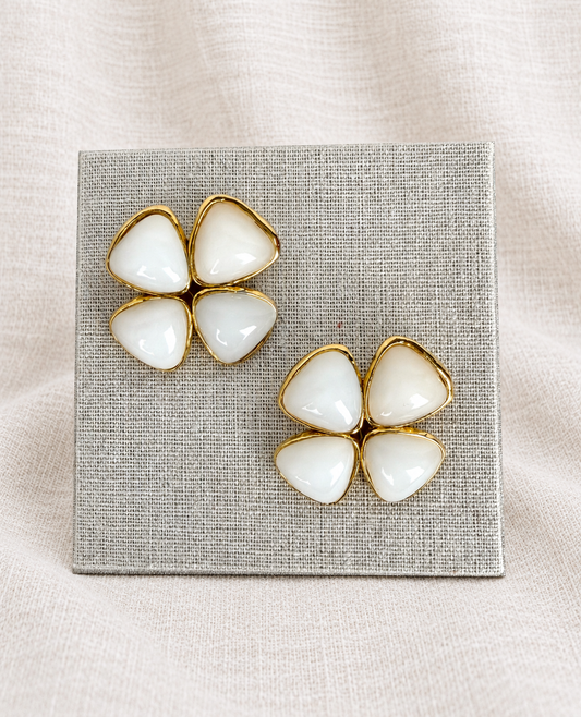 CHANEL Gold Faux Pearl Flower Clip-On Earrings — ivory linen collection thumbnail