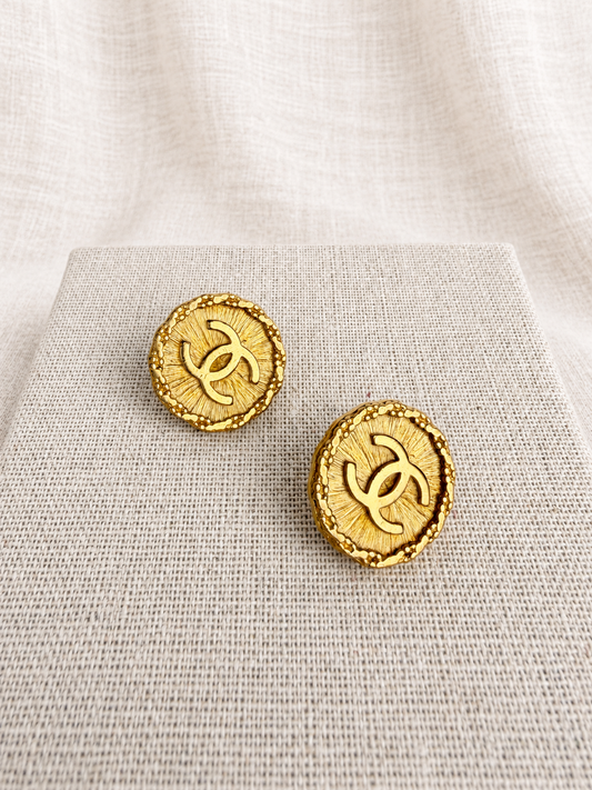 CHANEL Gold Toned Logo Clip-On Earrings — ivory linen collection thumbnail