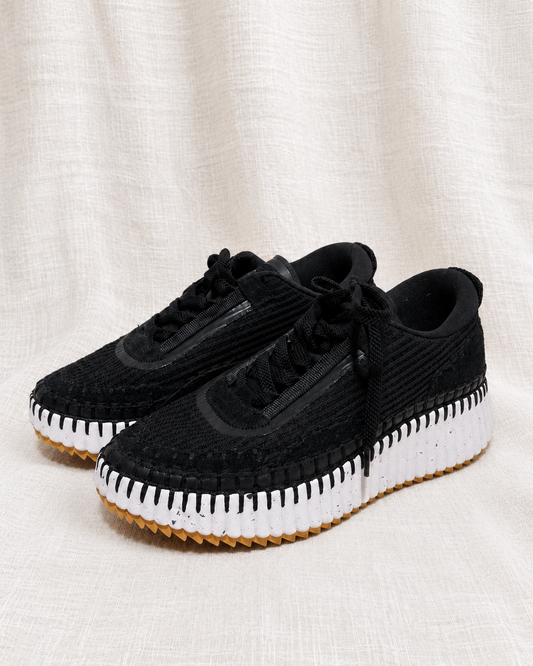 CHLOE, Nama Embroidered Suede and Recycled Mesh Sneakers, 39 — left-facing pair on ivory linen