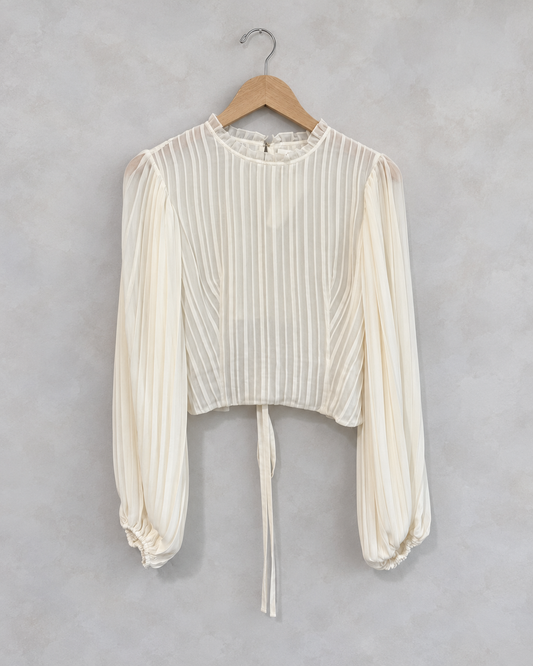 FRAME, Long Sleeve Pleated Cropped Blouse, XS