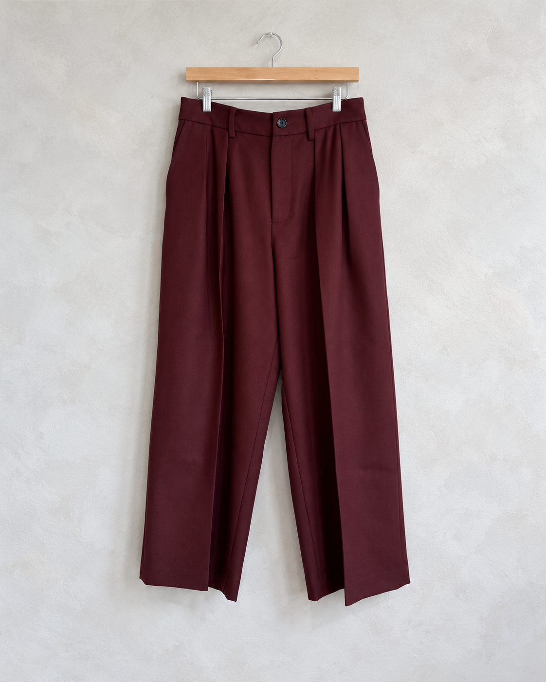 NICHOLSON & NICHOLSON, Wool Pleated Wide Leg Trousers, 40 on wooden hanger