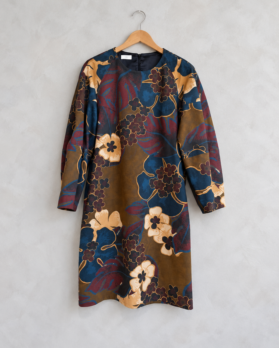 DRIES VAN NOTEN, Long Sleeve Cotton Denim Floral Dress, M on wooden hanger