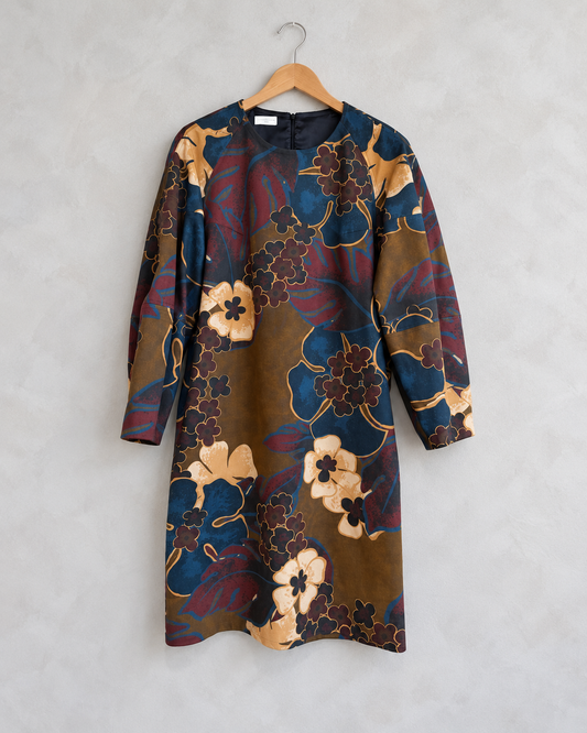 DRIES VAN NOTEN, Long Sleeve Cotton Denim Floral Dress, M on wooden hanger
