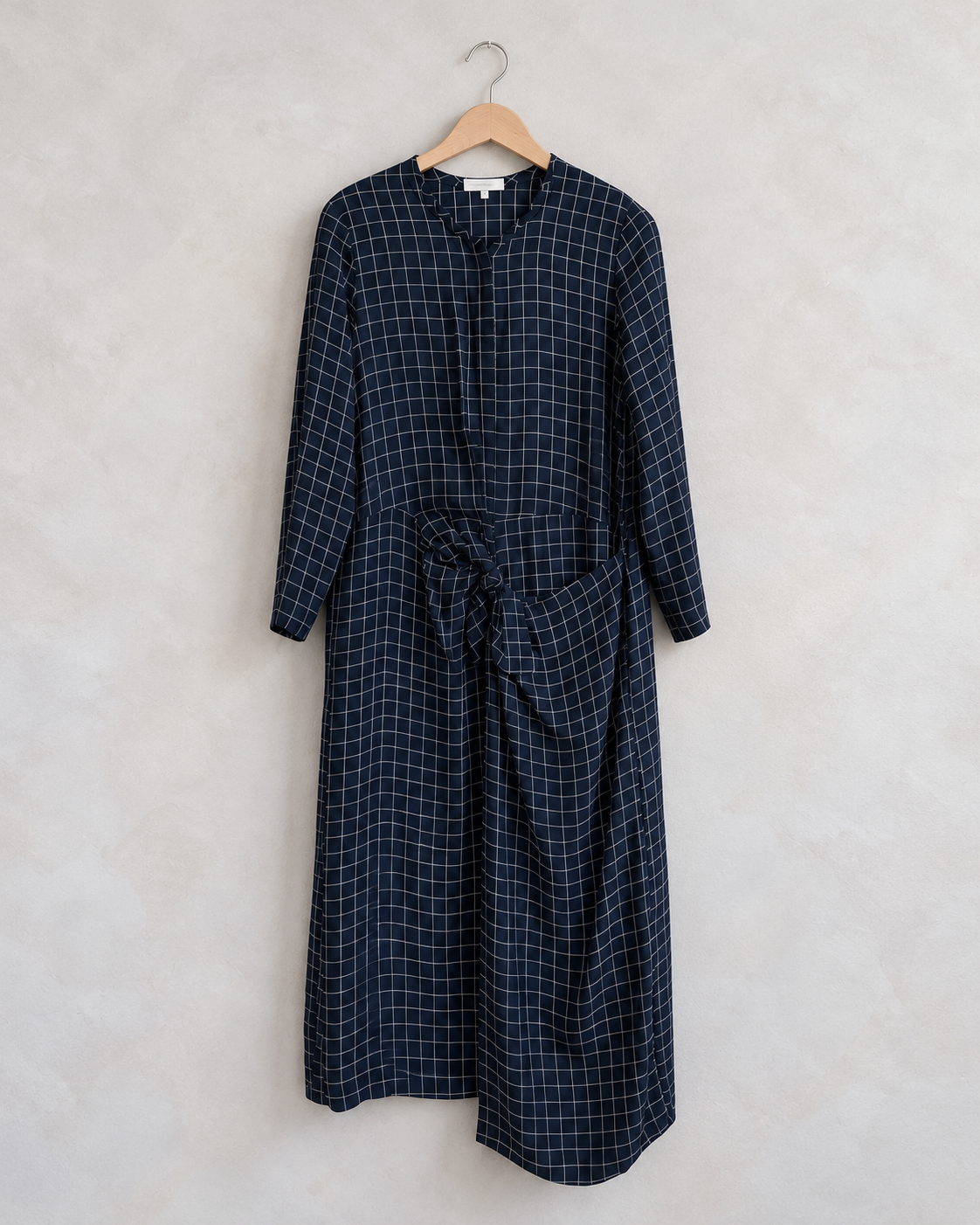 ROXANE BAINES, Long Sleeve Check Front Tie Midi Dress, 38 on wooden hanger