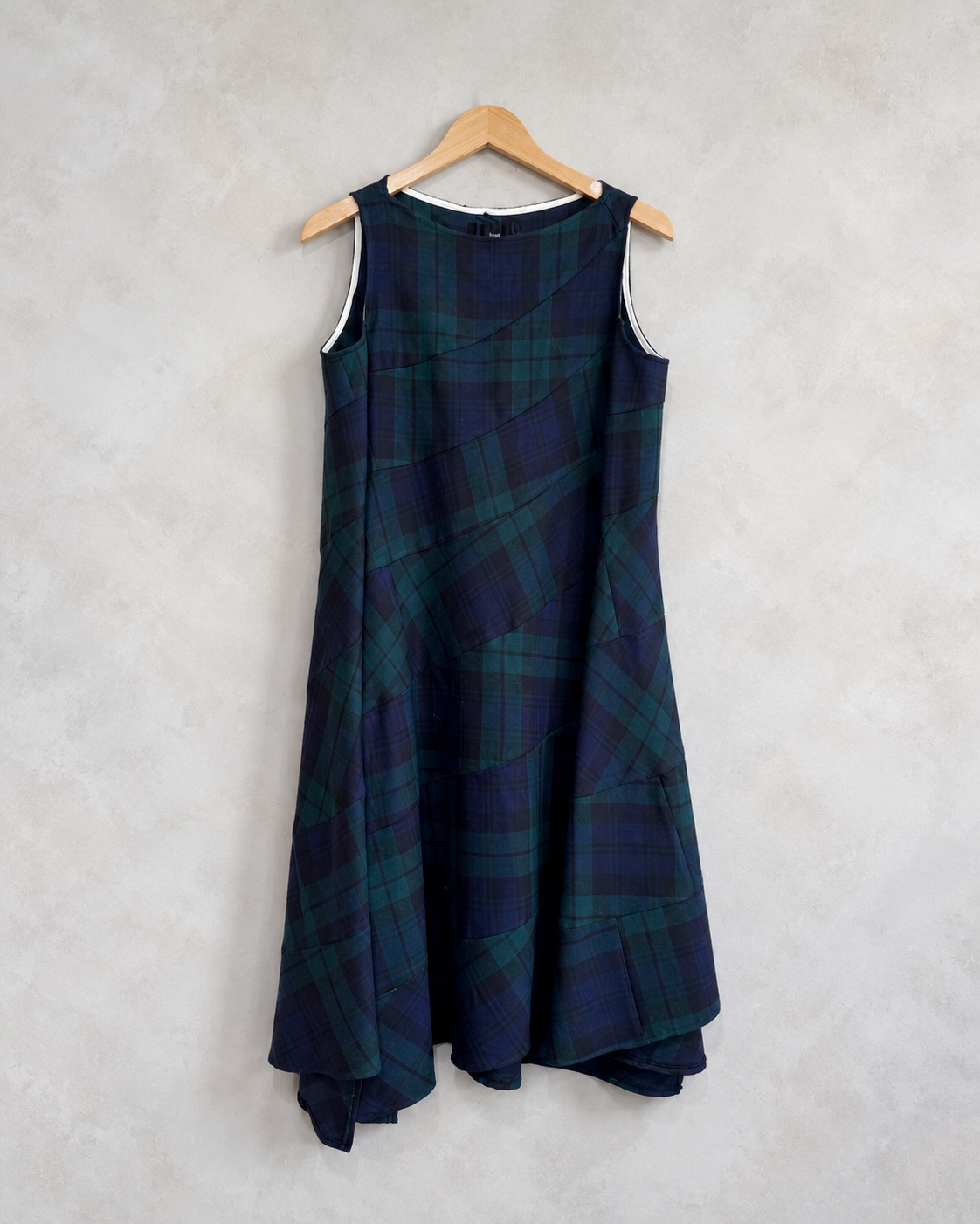 COMME DES GARCONS, Sleeveless Wool Plaid Dress, M on wooden hanger