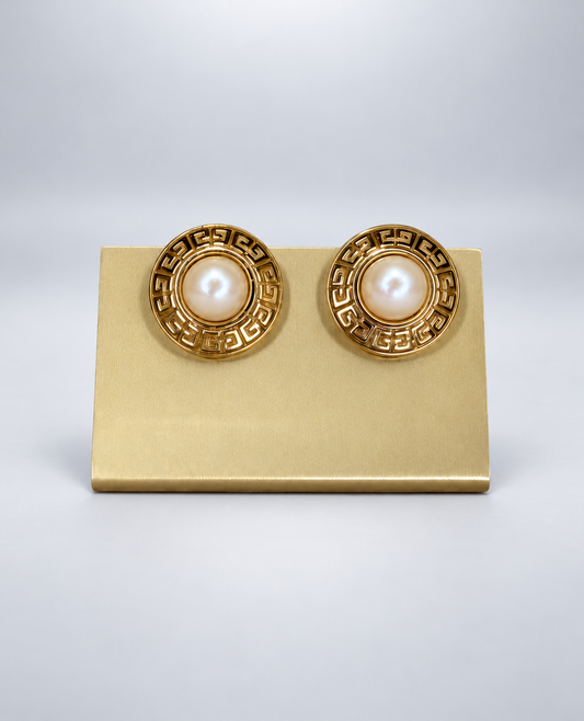 GIVENCHY, Vintage Classic G Logo Pearl and Gold Clip-On Earrings