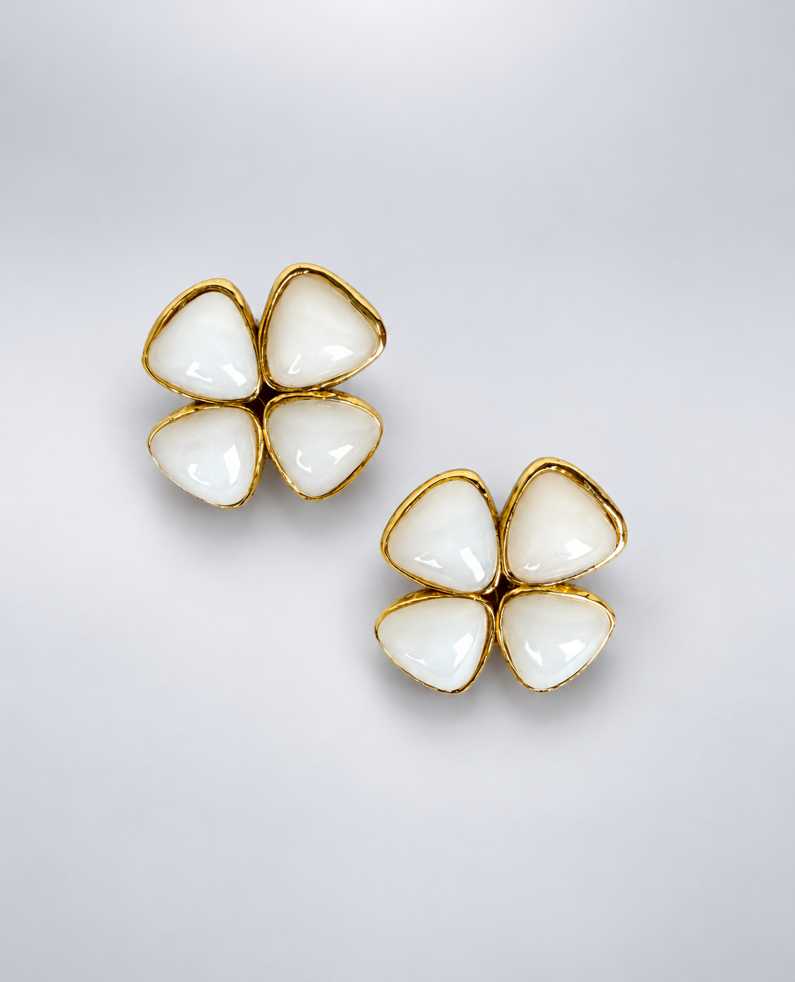 CHANEL Gold Faux Pearl Flower Clip-On Earrings
