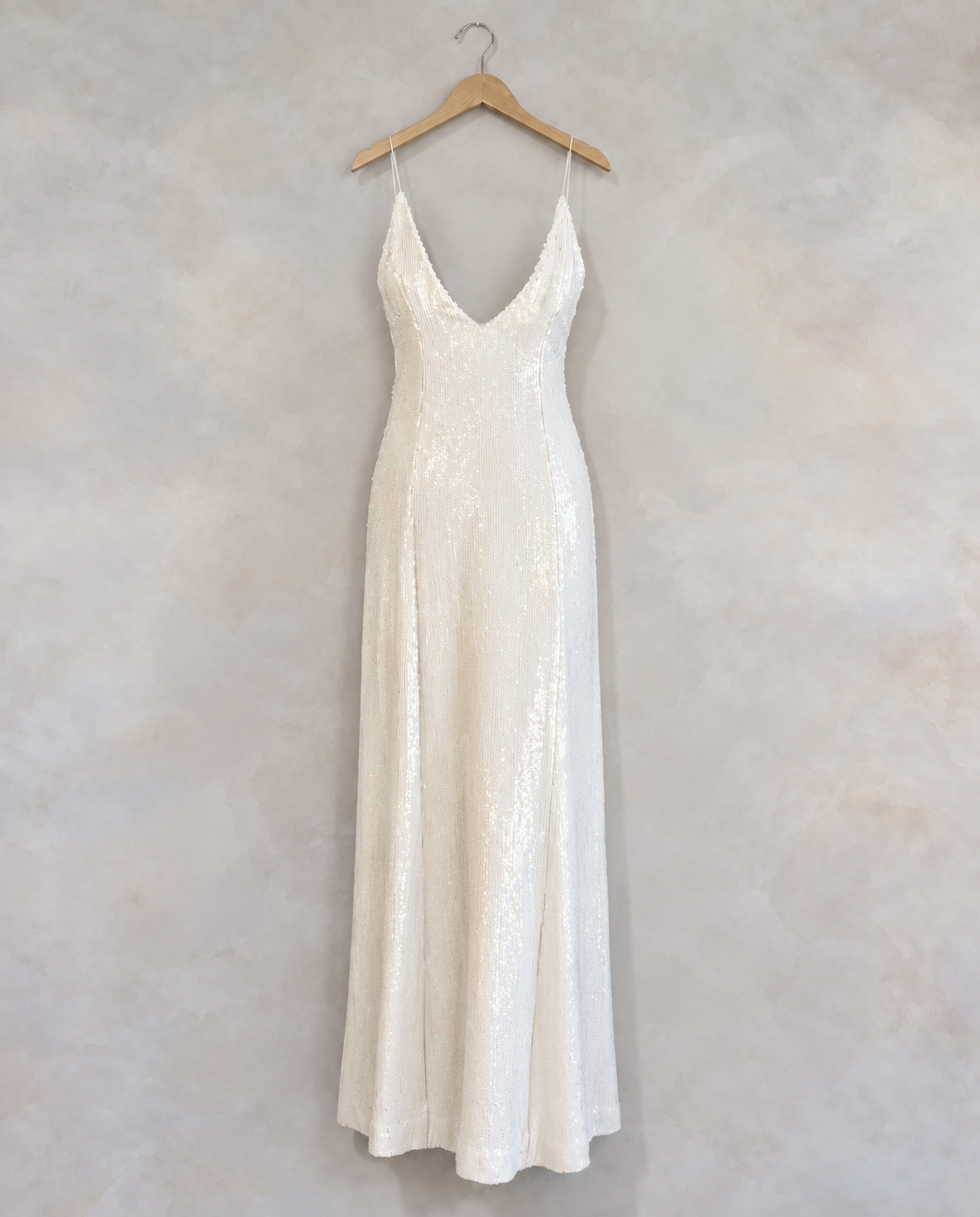Reference-matched clothing photo on wooden hanger