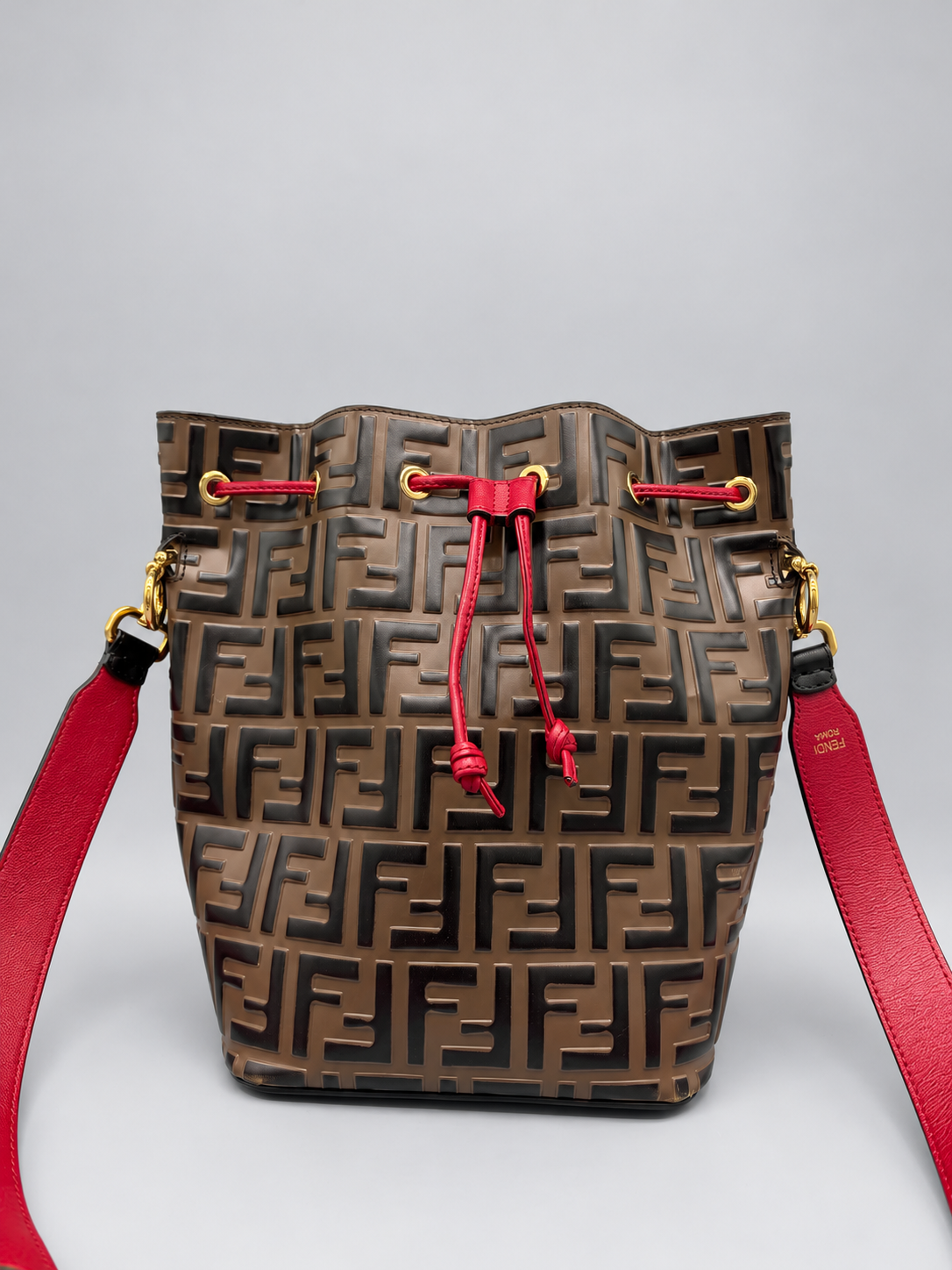 FENDI, Mon Tresor Logo Bucket Bag 2018–2019, Brown/Tan