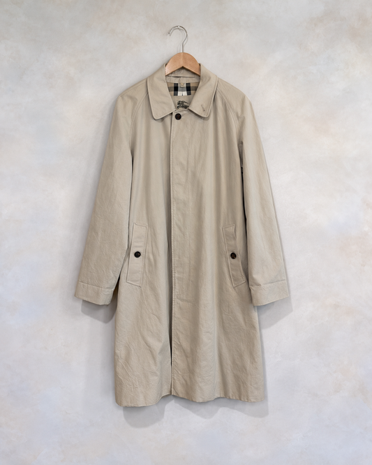 BURBERRY beige long trench coat on wooden hanger