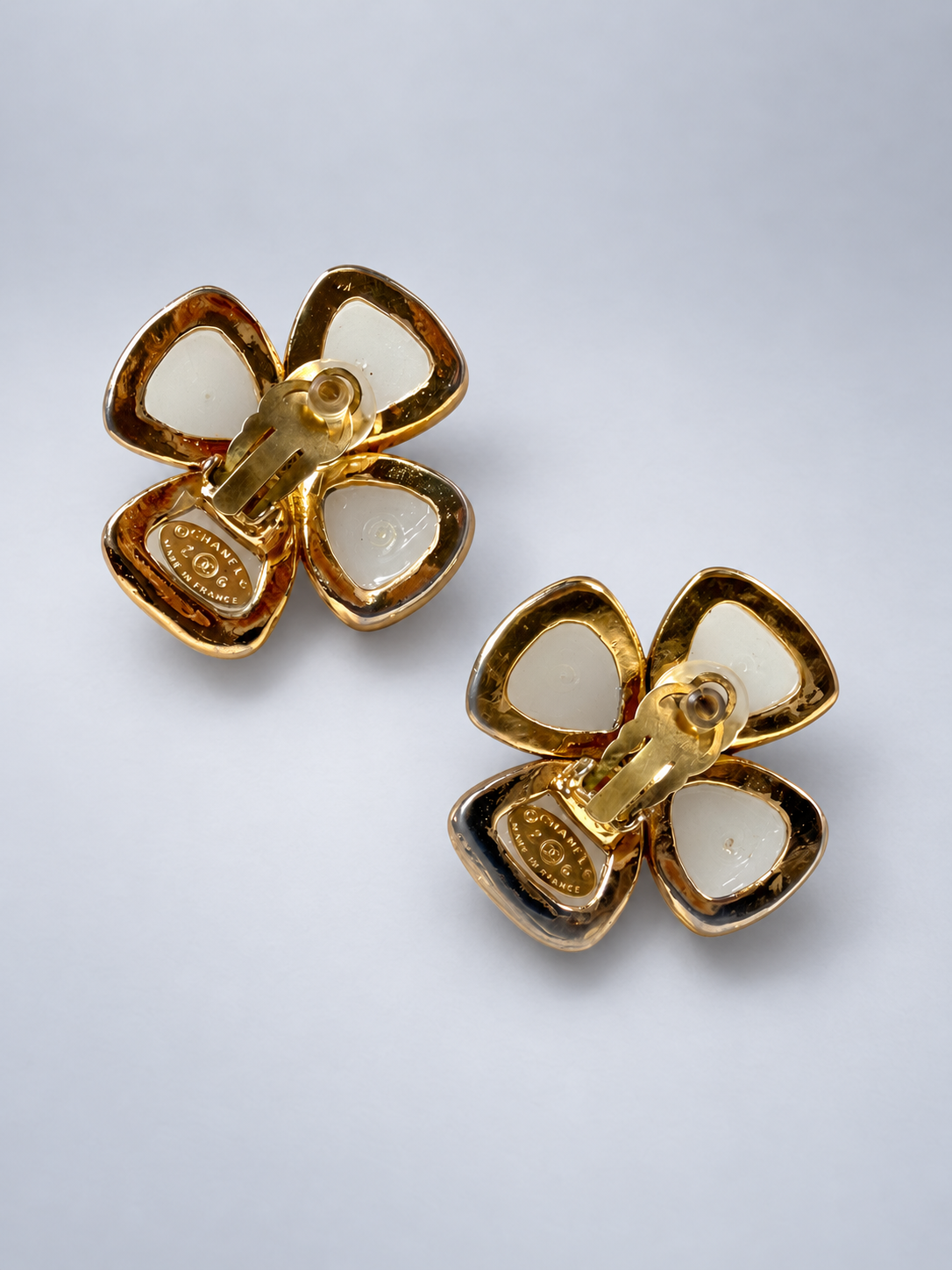 Chanel flower earrings reverse view