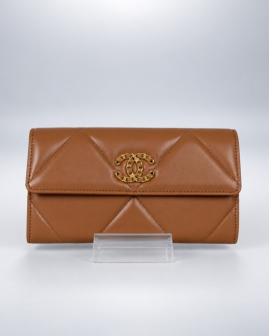 CHANEL Caviar Quilted 19 Flap Wallet- Tan