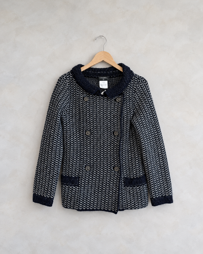 CHANEL, Cashmere Knit Double Breasted Jacket 1986 to 1988, 38 on a wooden hanger
