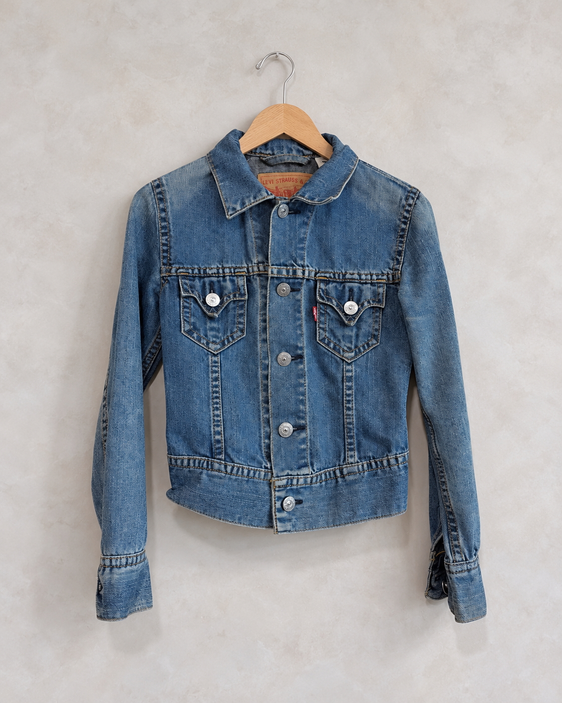 LEVI'S, Western Style Denim Jacket, S on a wooden hanger