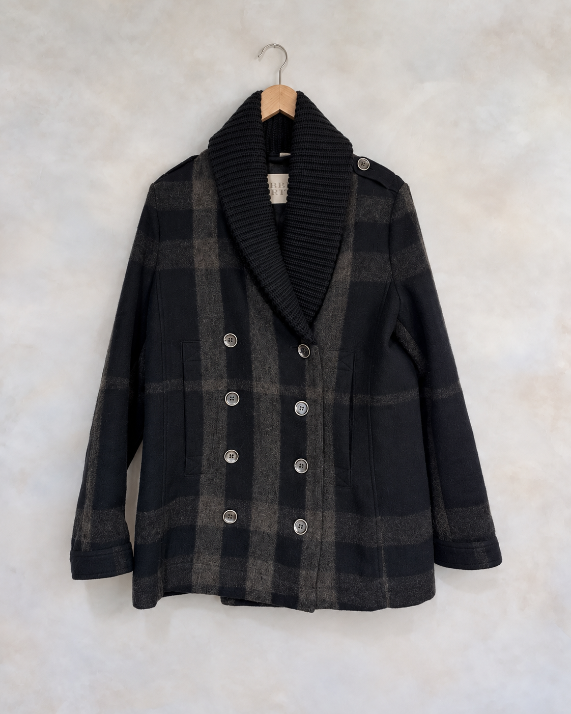BURBERRY BRIT, Double Breasted Peacoat, 10 on a wooden hanger