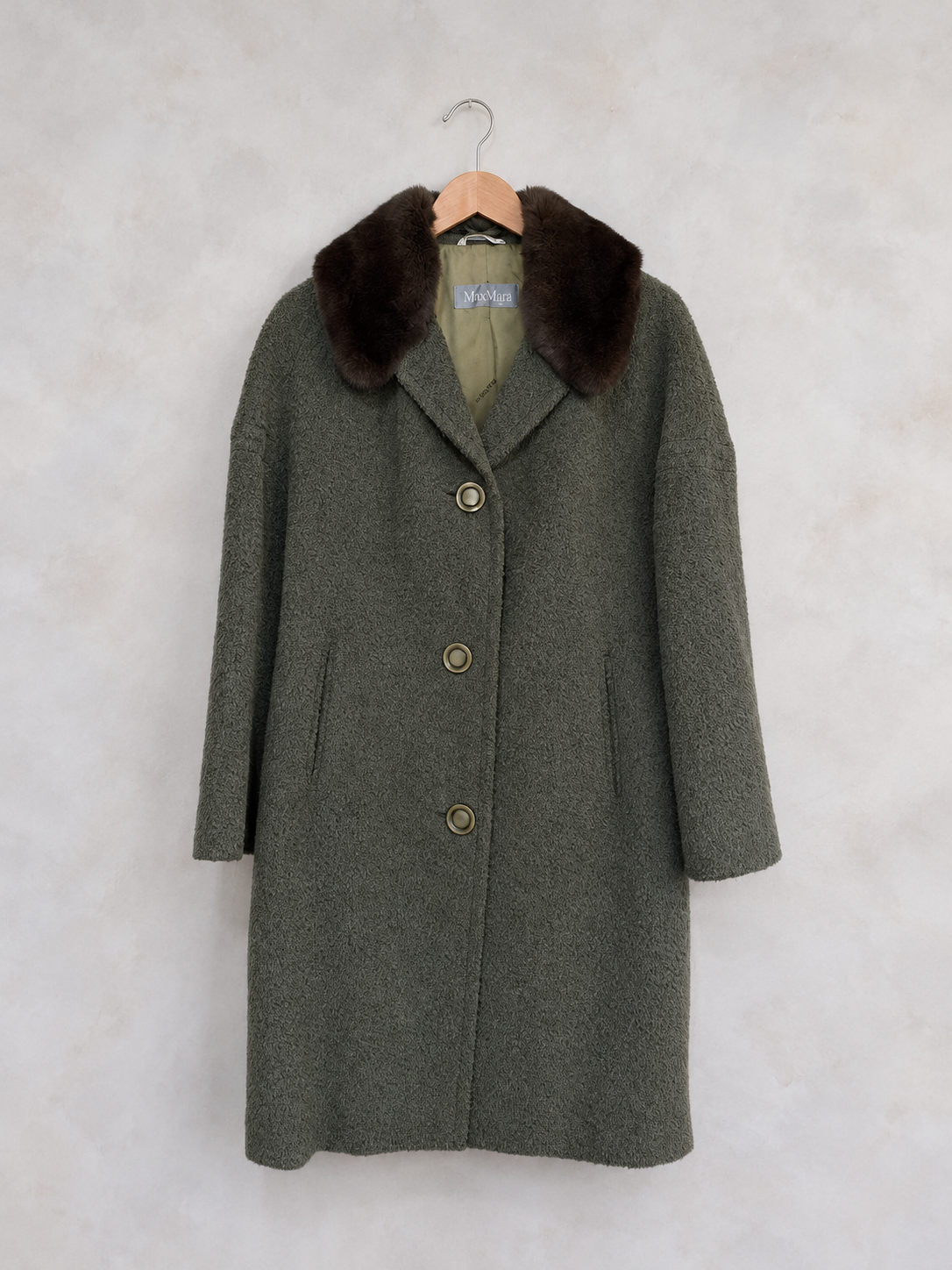 MAX MARA, Fur Collar Wool Coat, 8 on a wooden hanger