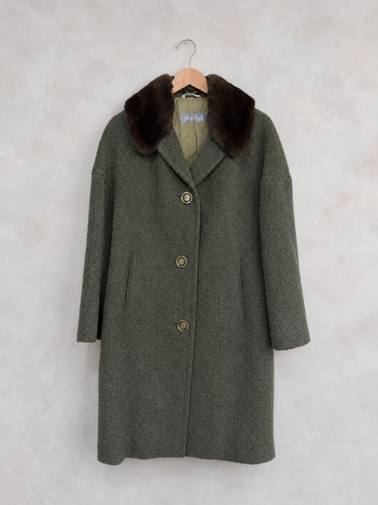 MAX MARA, Fur Collar Wool Coat, 8 on a wooden hanger