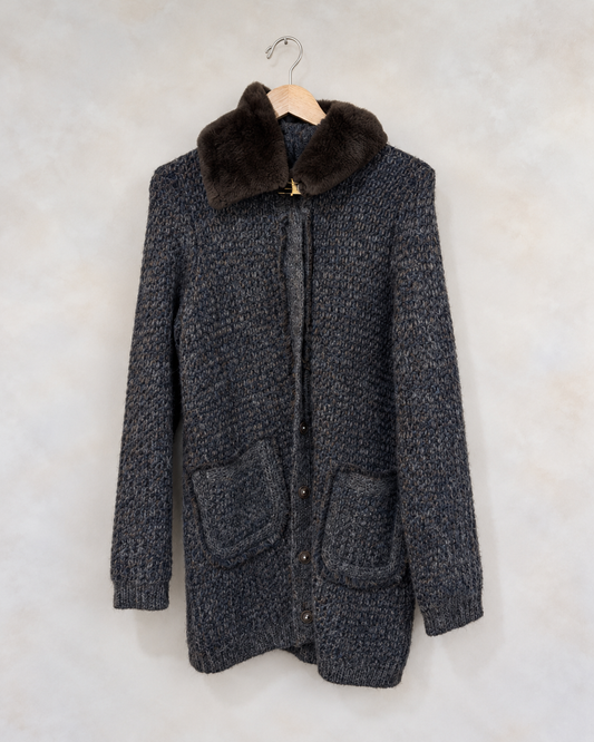 TORY BURCH, Fur Collar Knit Cardigan, M