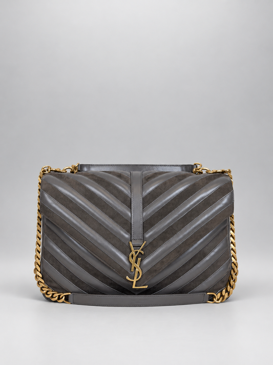 SAINT LAURENT College Bag Suede & Leather- Grey