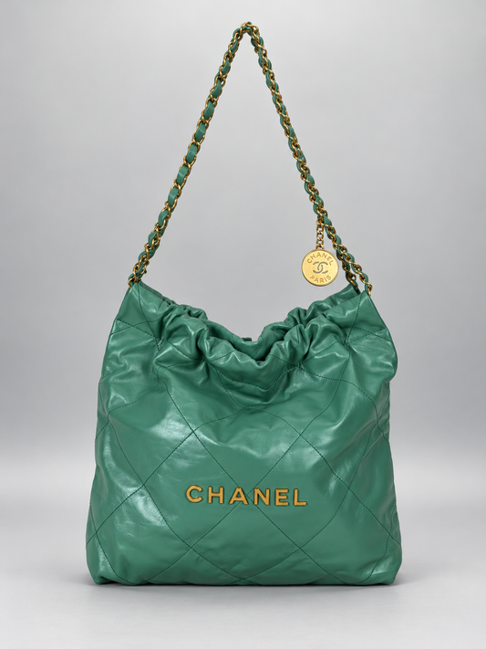 CHANEL 22 Medium Lambskin- Green w Gold Hardware