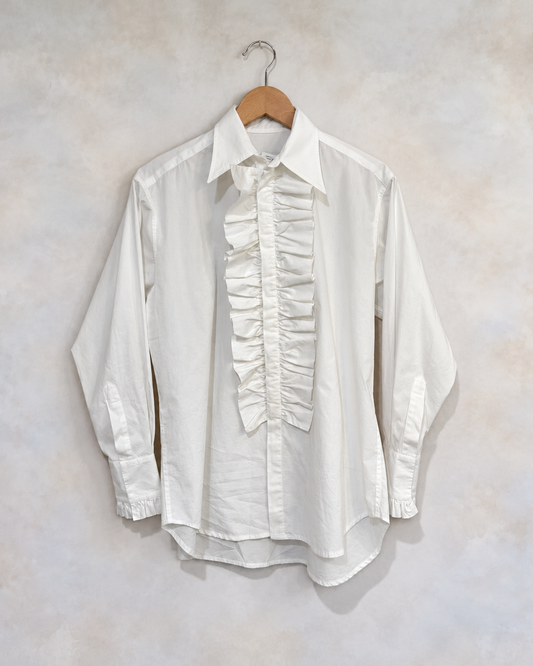 LES PRAIRIES DE PARIS white cotton ruffle button up on wooden hanger