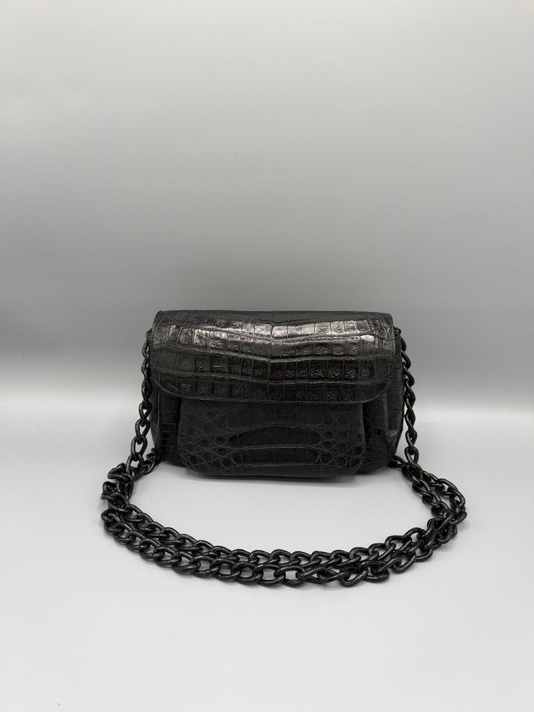 NANCY GONZALEZ, Crocodile Chain Link Crossbody, Black
