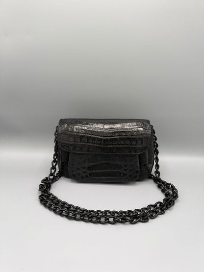 NANCY GONZALEZ, Crocodile Chain Link Crossbody, Black